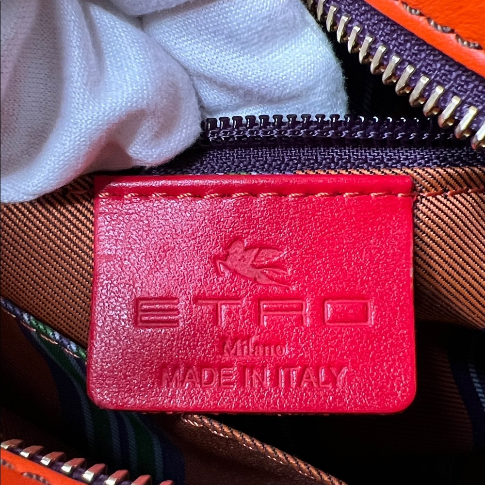 ETRO Brown Paisley Crossbody Bag with Orange Trim, Purple Tassel Like New - Picture 15 of 17